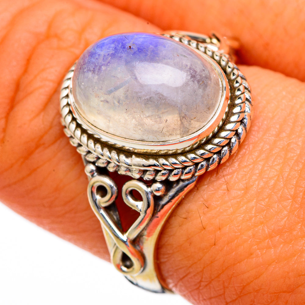 Rainbow Moonstone Rings handcrafted by Ana Silver Co - RING103618