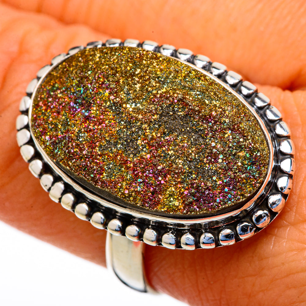 Spectro Pyrite Druzy Rings handcrafted by Ana Silver Co - RING103679