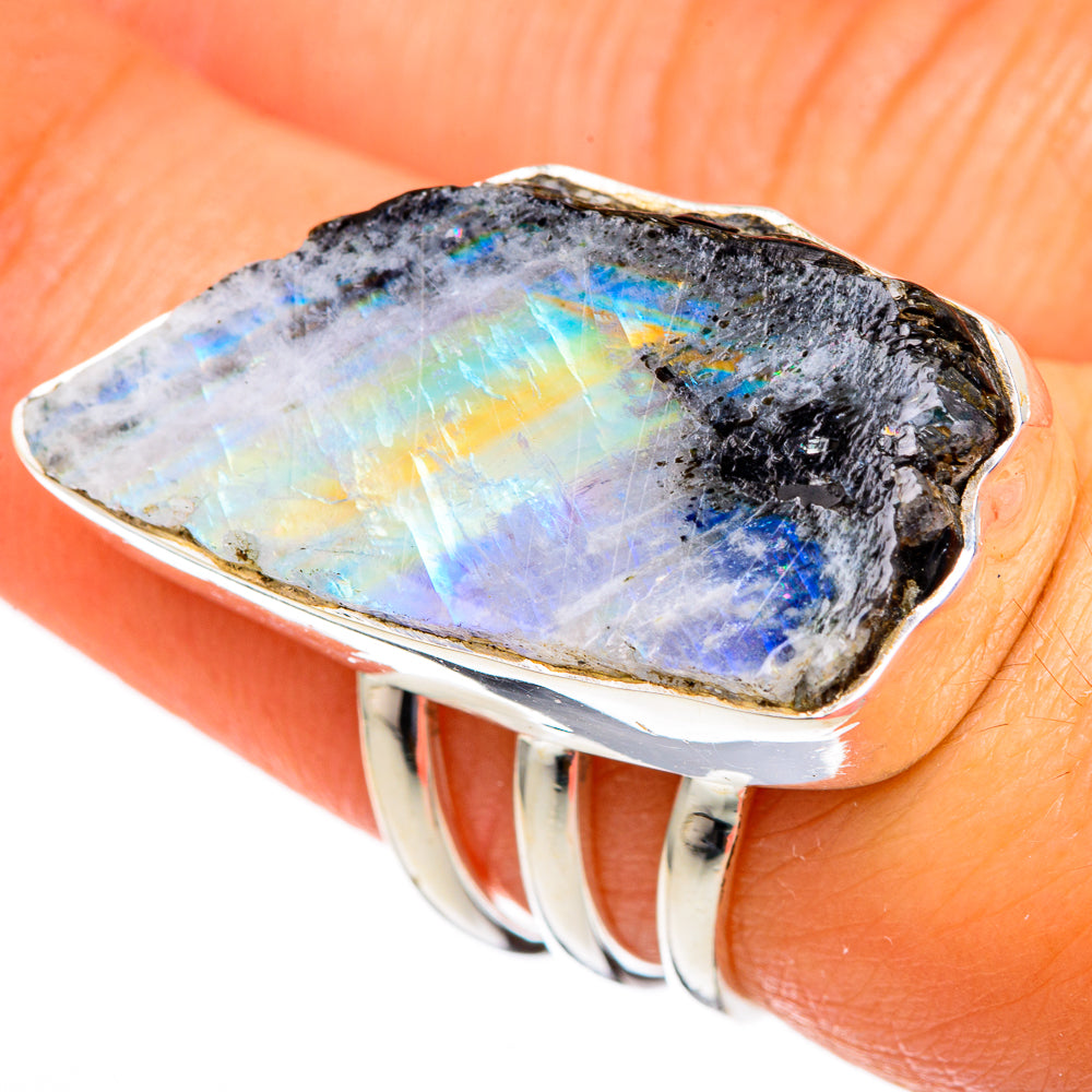 Rainbow Moonstone Rings handcrafted by Ana Silver Co - RING103684