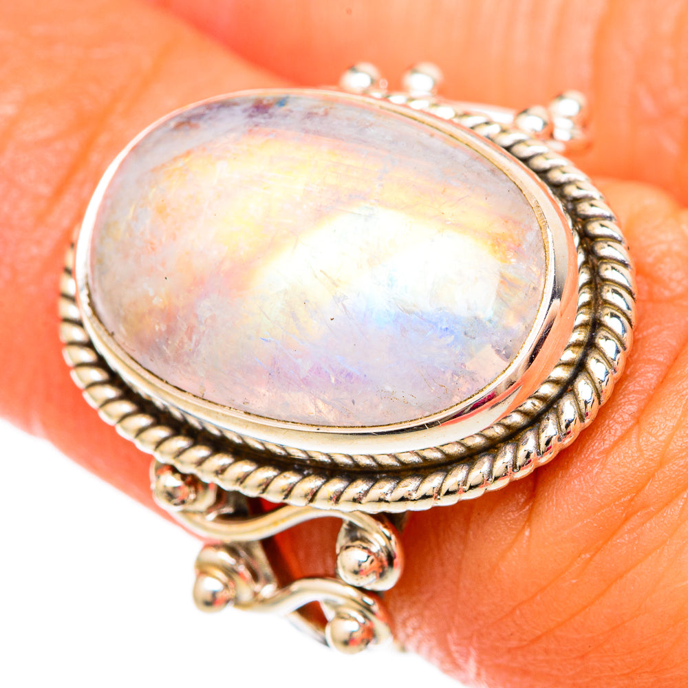 Rainbow Moonstone Rings handcrafted by Ana Silver Co - RING103827