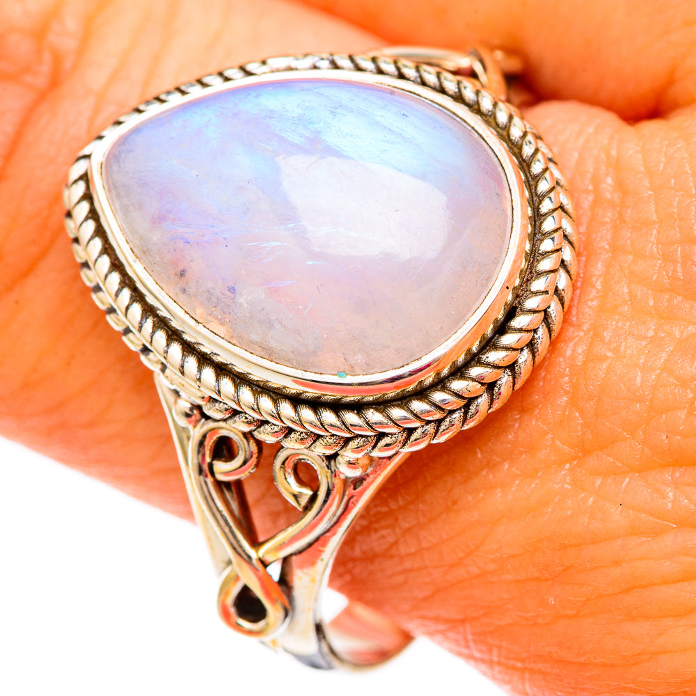 Rainbow Moonstone Rings handcrafted by Ana Silver Co - RING103853