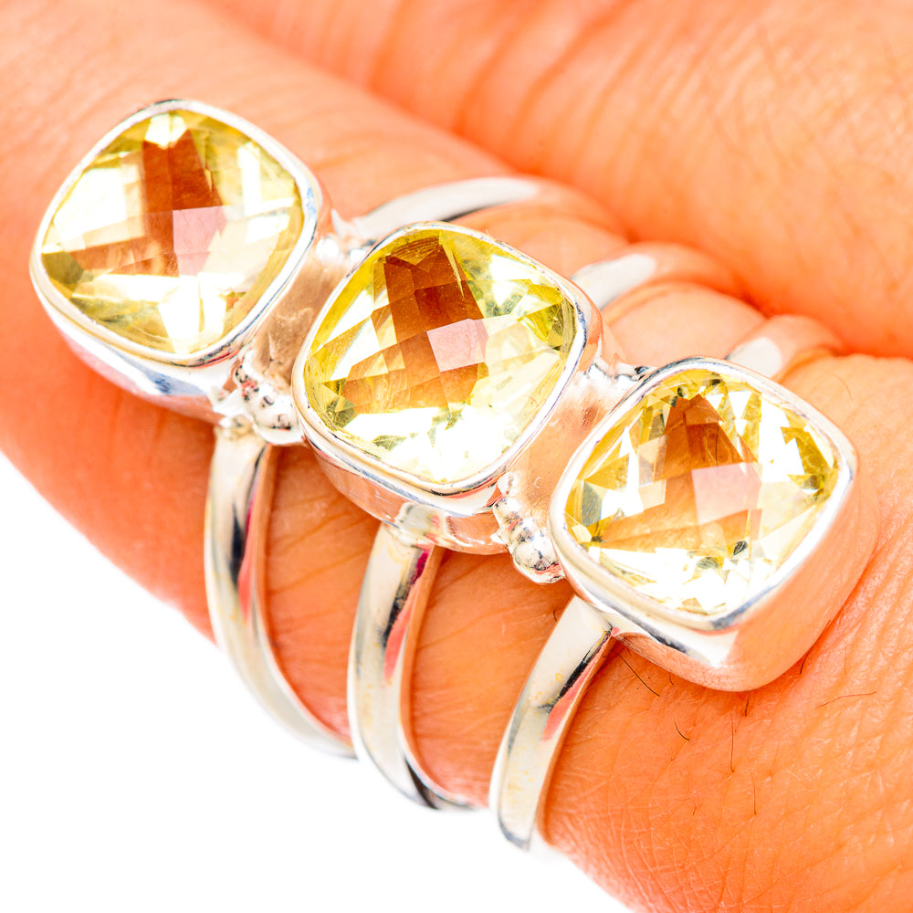 Sterling silver ring with three faceted yellow citrine stones, size 8.25