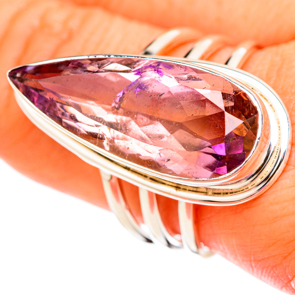 Sterling silver teardrop faceted ametrine ring with faceted oval gemstone