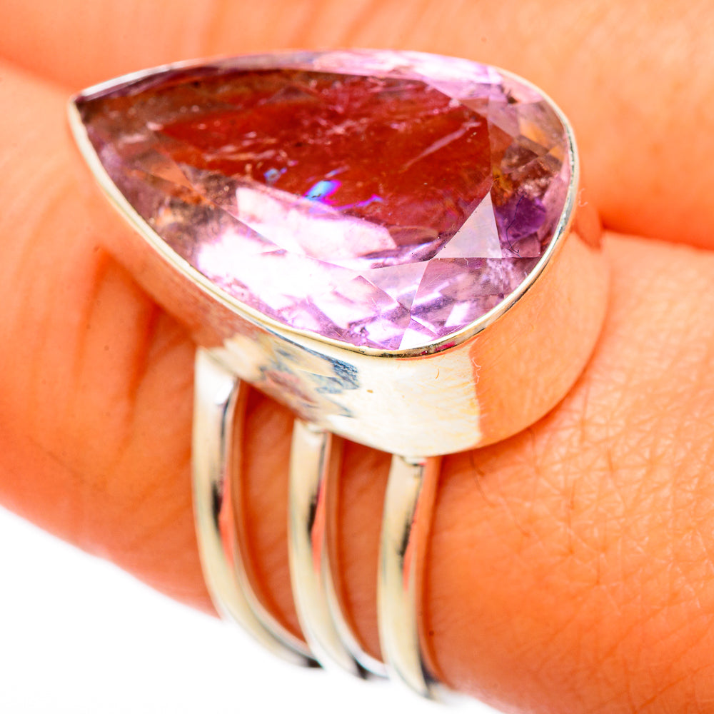 925 sterling silver ametrine teardrop faceted ring, side view with prongs