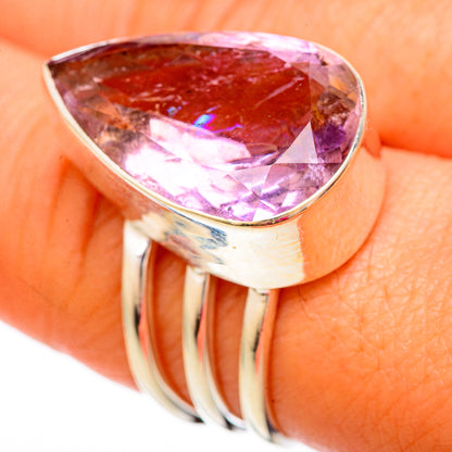 925 sterling silver ametrine teardrop faceted ring, side view with prongs