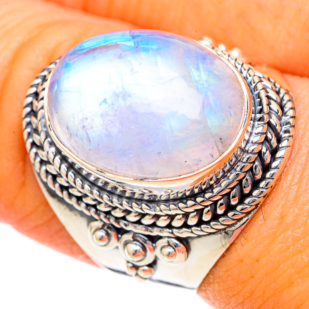 Rainbow Moonstone Rings handcrafted by Ana Silver Co - RING104135