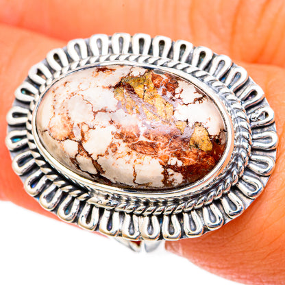 Sterling silver ring with oval wild horse jasper cabochon, detailed scalloped border