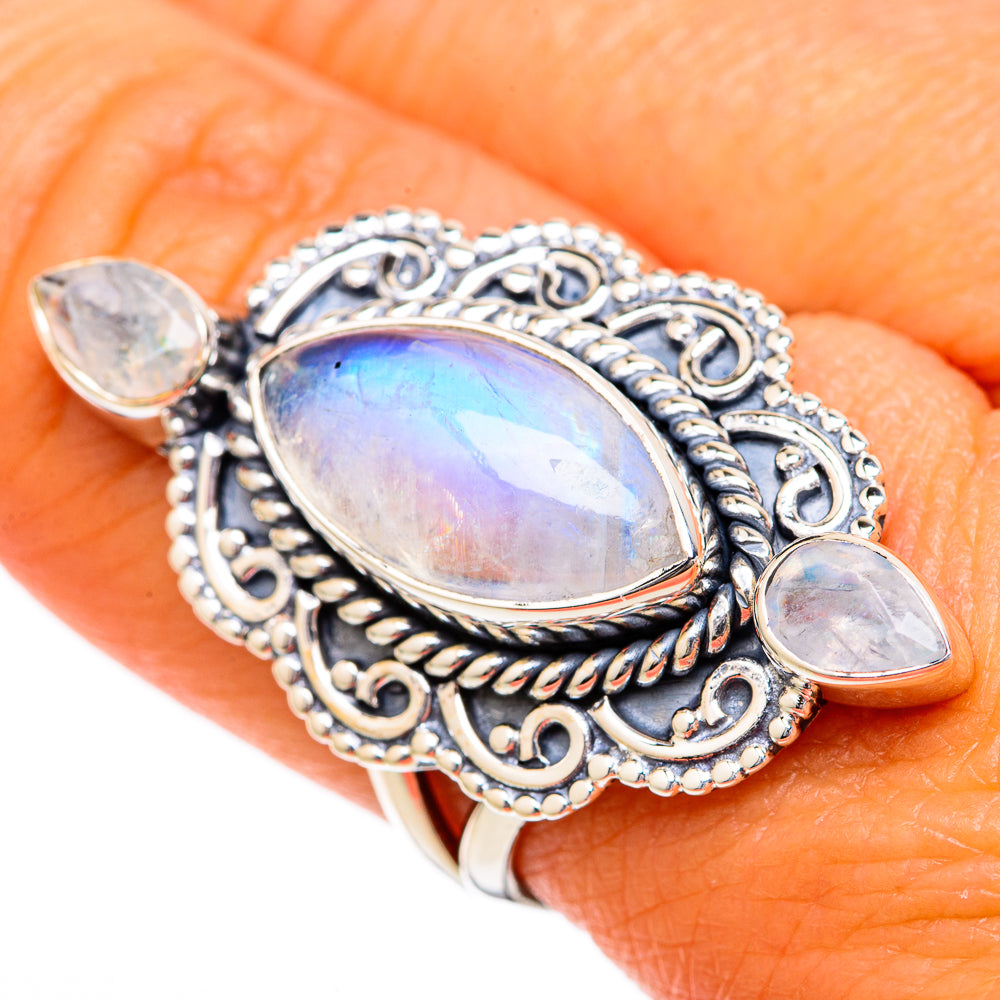 Rainbow Moonstone Rings handcrafted by Ana Silver Co - RING104162