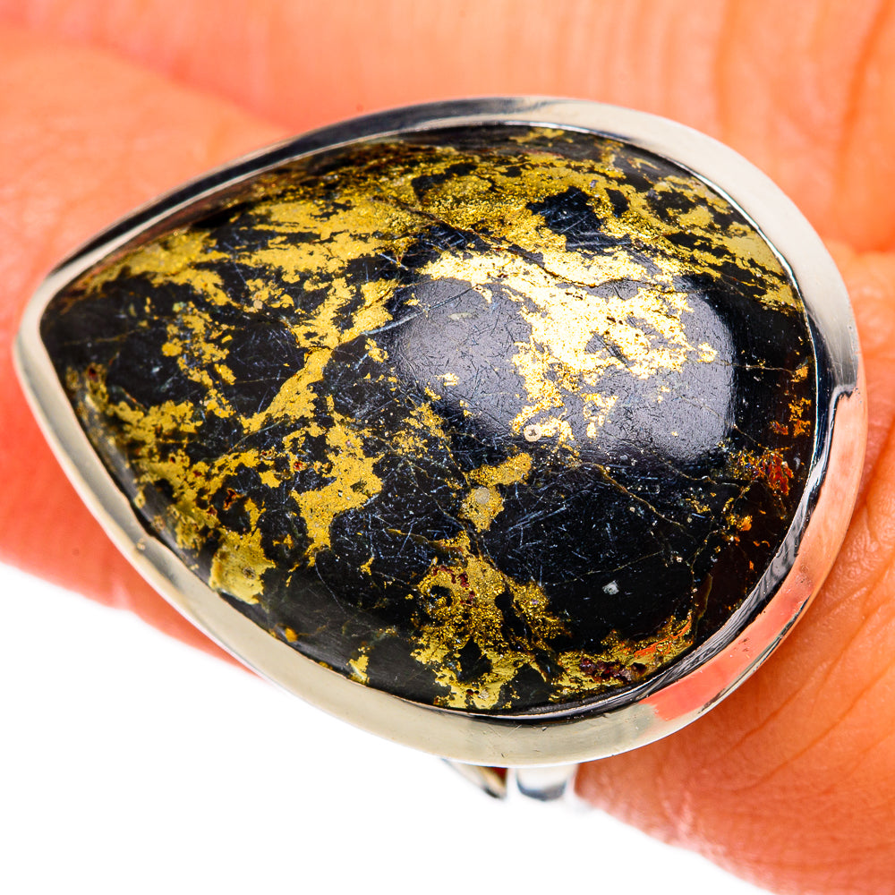 Pyrite In Black Onyx Rings handcrafted by Ana Silver Co - RING104182