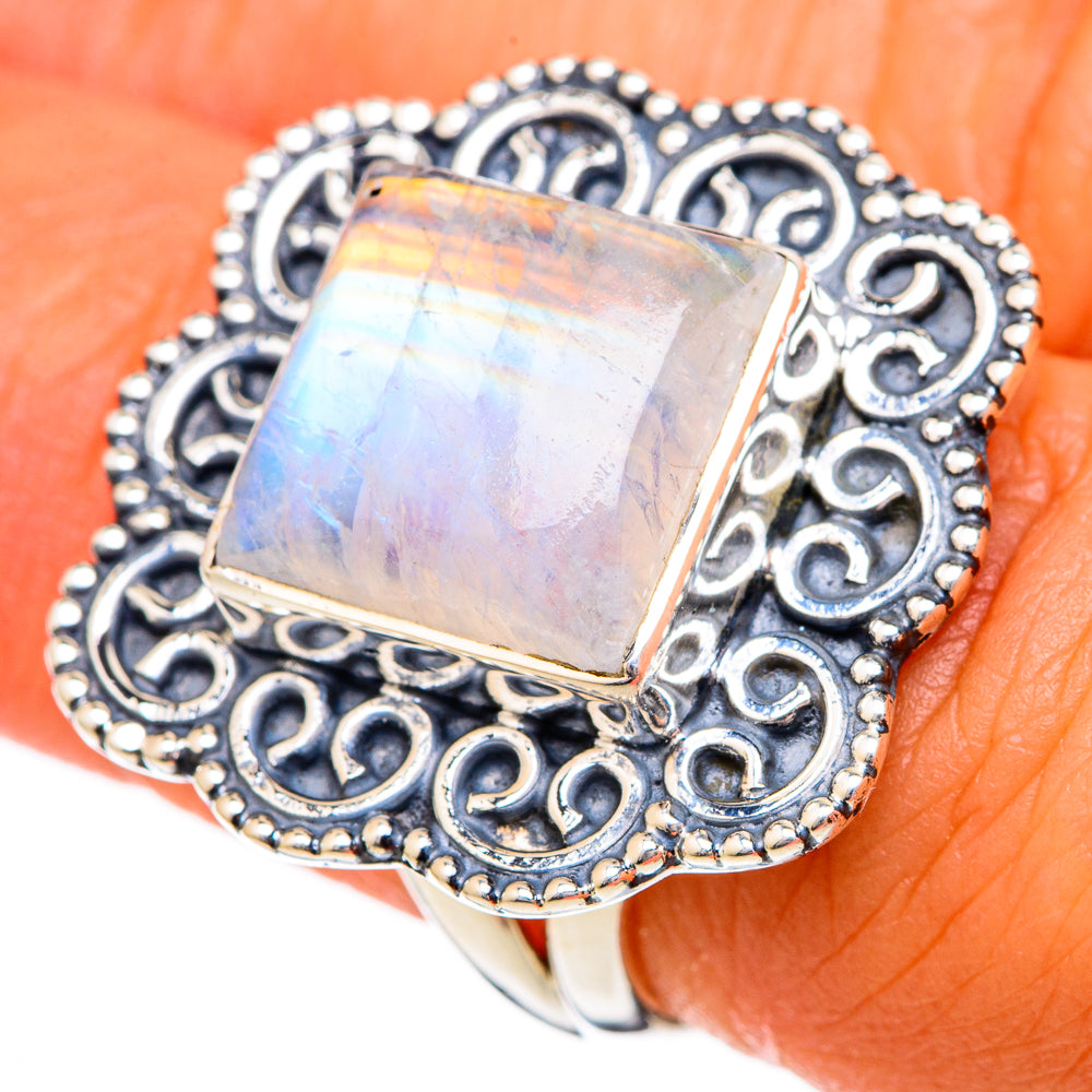 Rainbow Moonstone Rings handcrafted by Ana Silver Co - RING104184