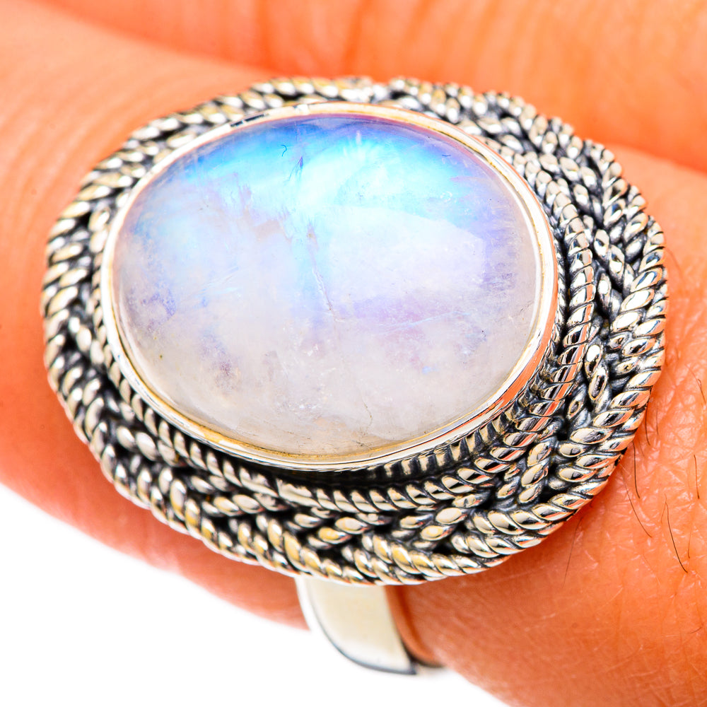 Rainbow Moonstone Rings handcrafted by Ana Silver Co - RING104204