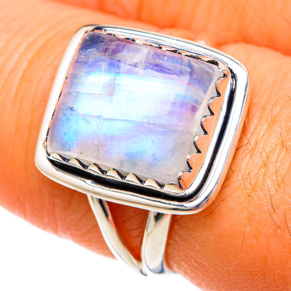 Rainbow Moonstone Rings handcrafted by Ana Silver Co - RING104205