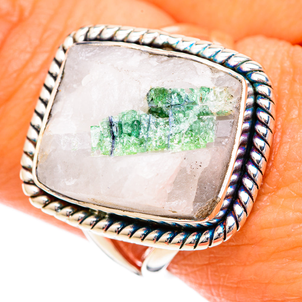 Green Tourmaline In Quartz Rings handcrafted by Ana Silver Co - RING104336