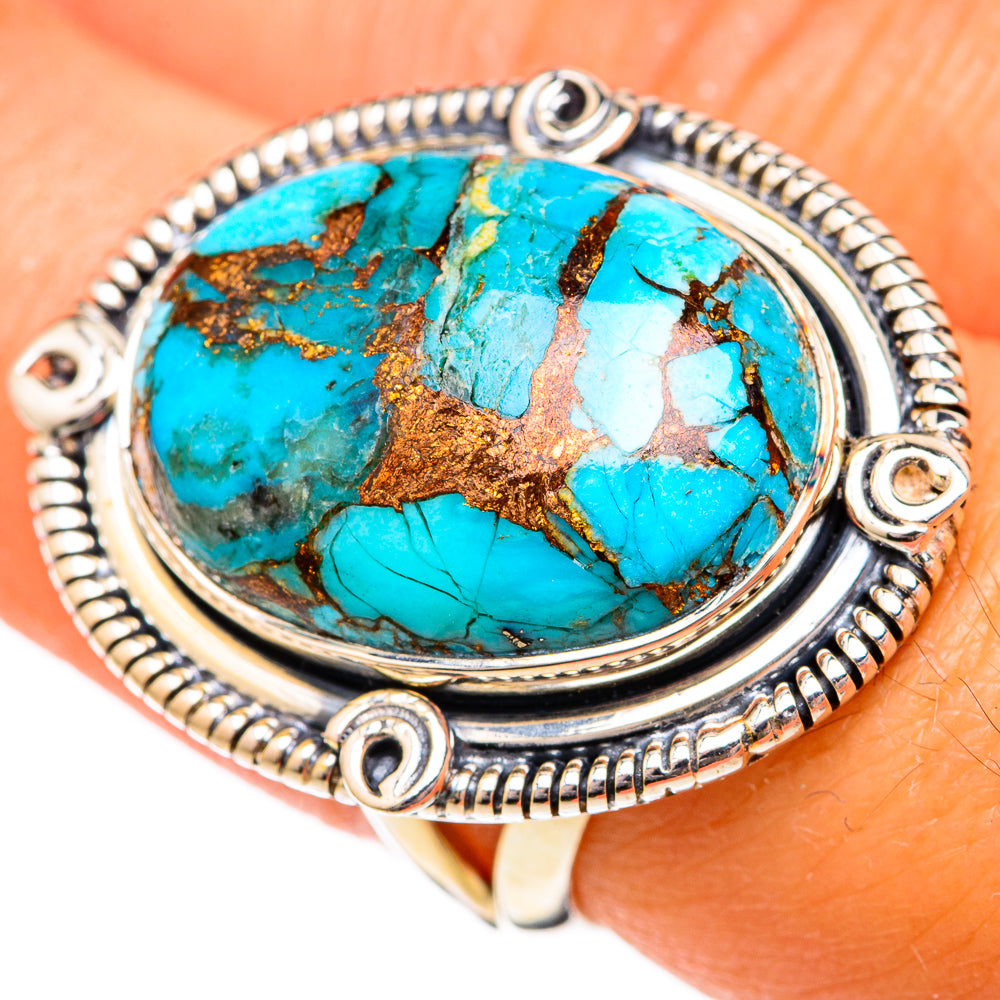 Blue Copper Composite Turquoise Rings handcrafted by Ana Silver Co - RING104347