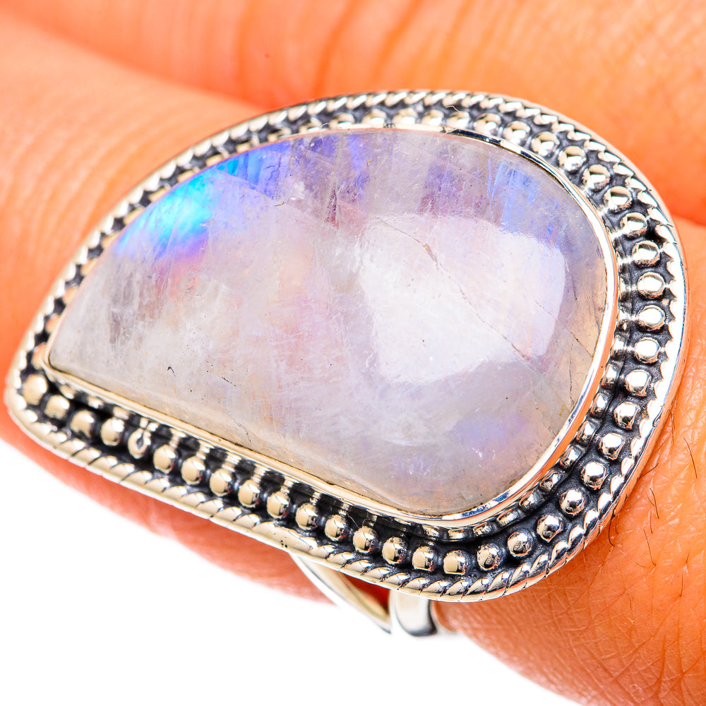 Rainbow Moonstone Rings handcrafted by Ana Silver Co - RING104370