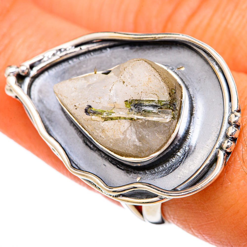 Green Tourmaline In Quartz Rings handcrafted by Ana Silver Co - RING104412
