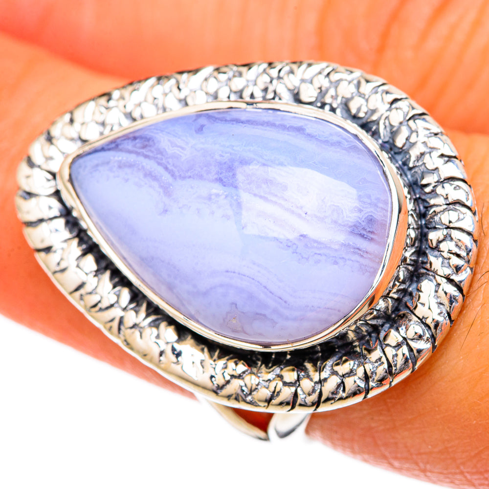 Blue Lace Agate Rings handcrafted by Ana Silver Co - RING104413