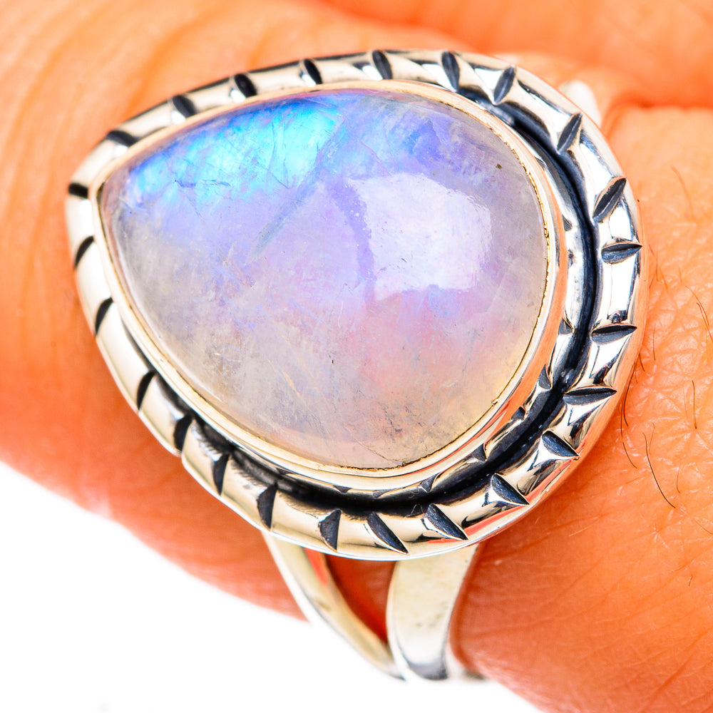 Rainbow Moonstone Rings handcrafted by Ana Silver Co - RING104434
