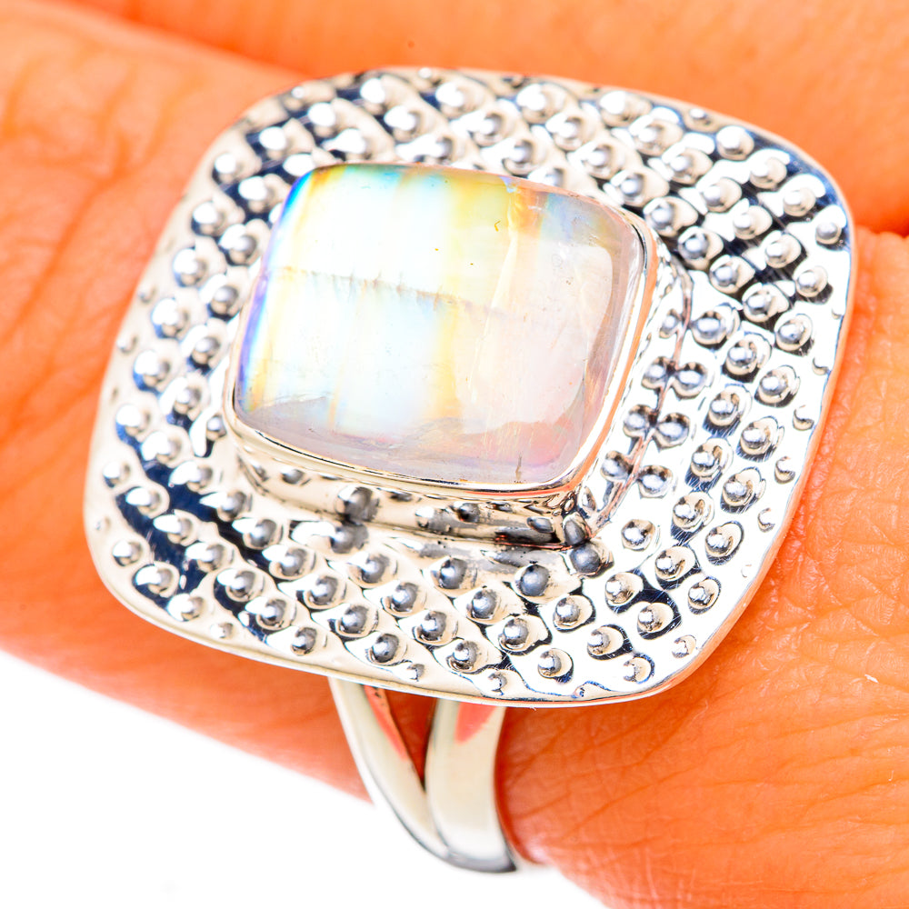 Rainbow Moonstone Rings handcrafted by Ana Silver Co - RING104435