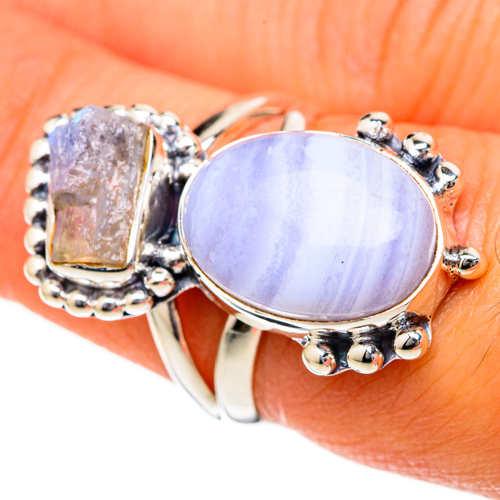Blue Lace Agate Rings handcrafted by Ana Silver Co - RING104459