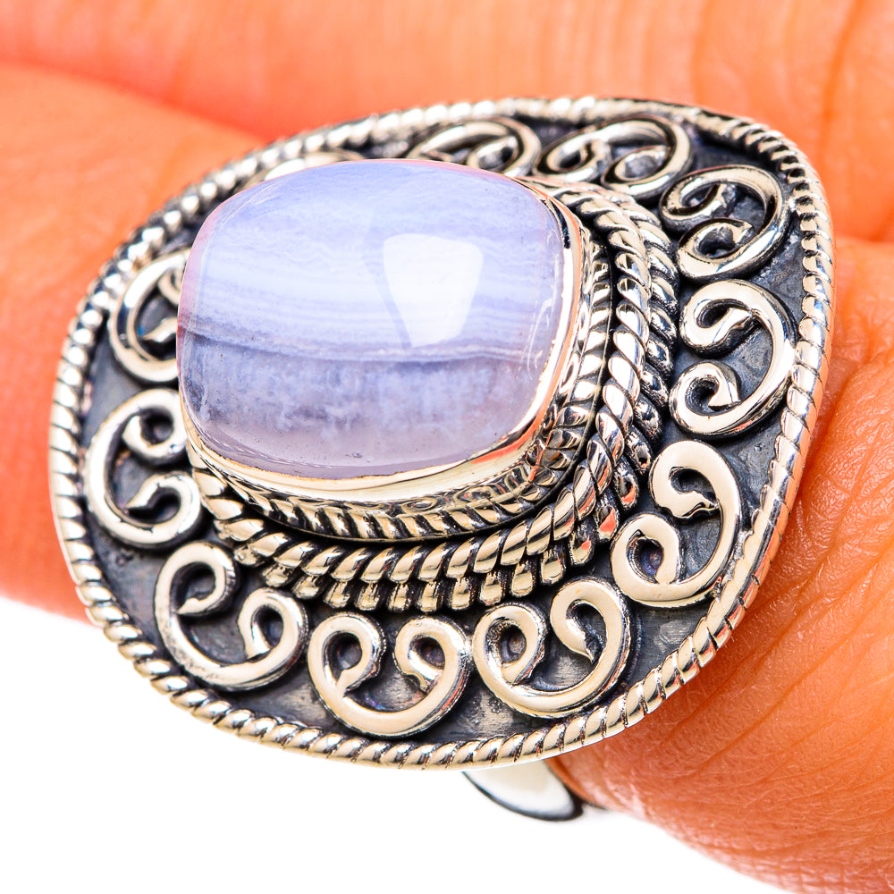 Blue Lace Agate Rings handcrafted by Ana Silver Co - RING104481