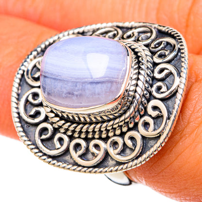 Blue Lace Agate Rings handcrafted by Ana Silver Co - RING104481