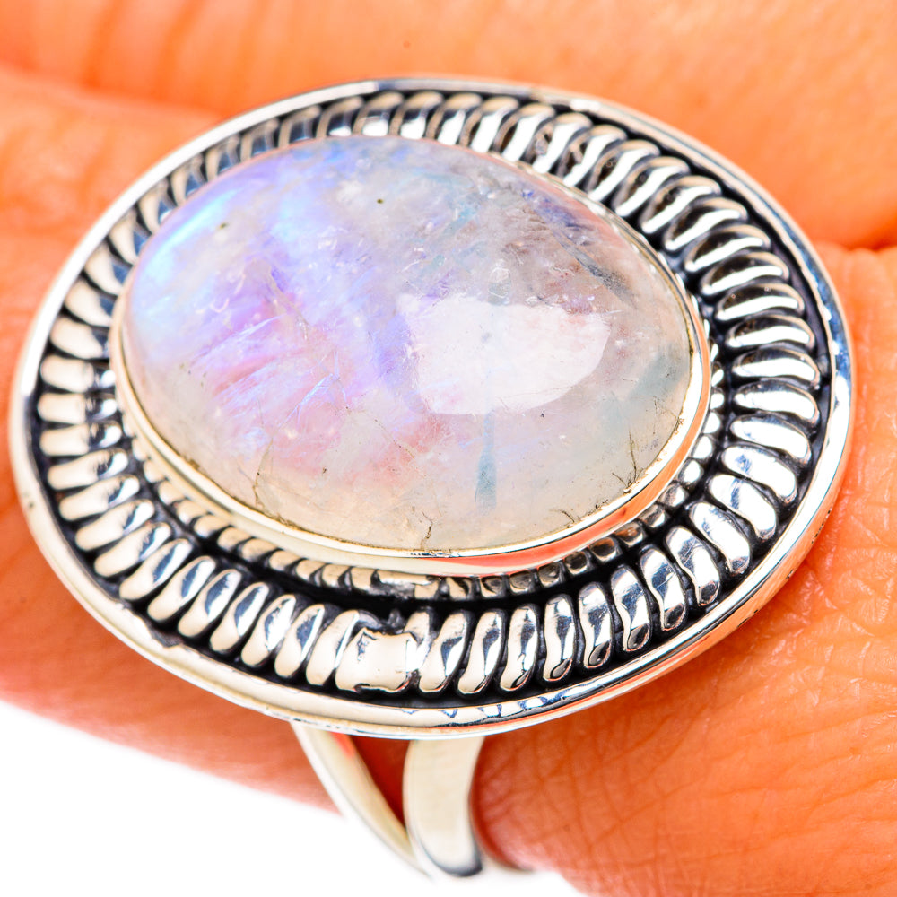 Rainbow Moonstone Rings handcrafted by Ana Silver Co - RING104542