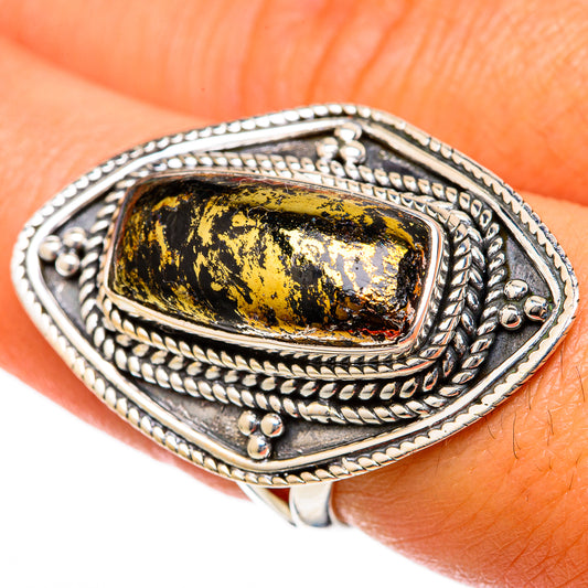 Pyrite In Black Onyx Rings handcrafted by Ana Silver Co - RING104607