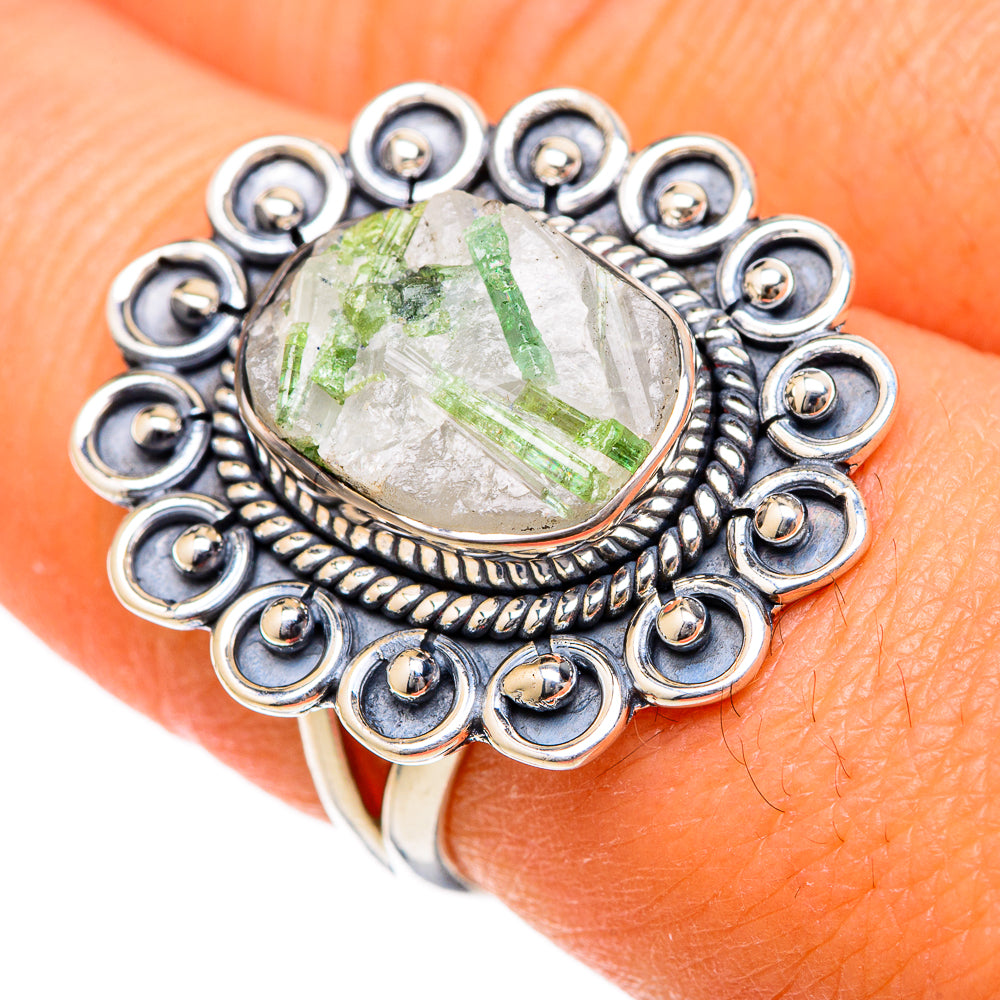 Green Tourmaline In Quartz Rings handcrafted by Ana Silver Co - RING104632