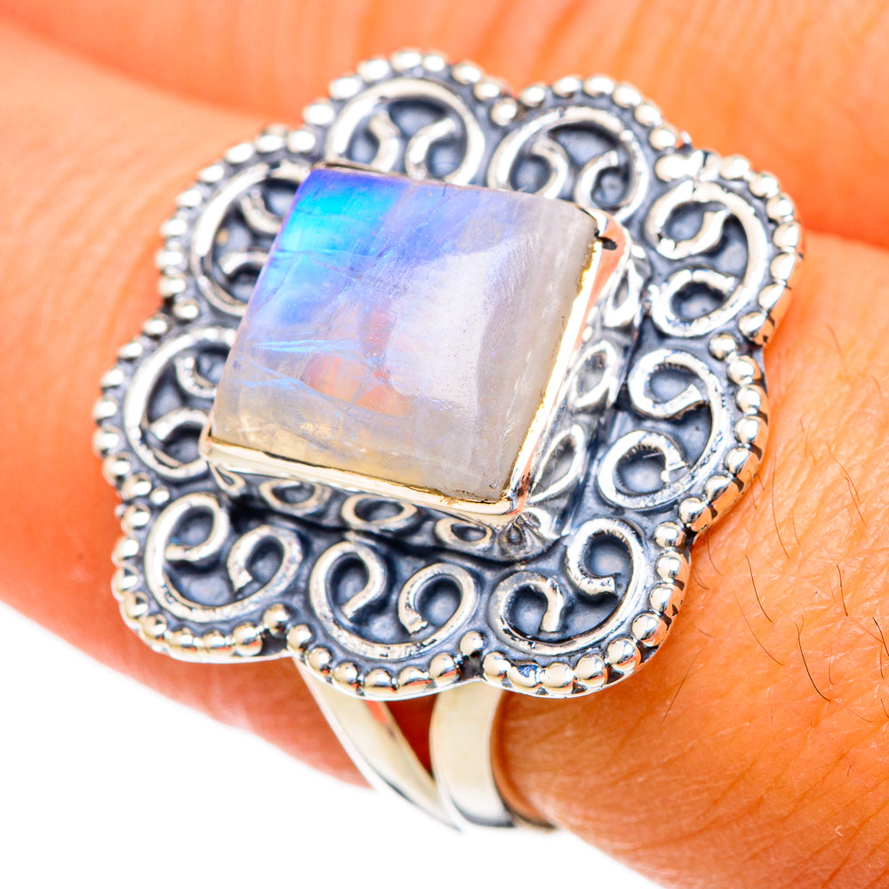 Rainbow Moonstone Rings handcrafted by Ana Silver Co - RING104651