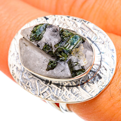 Green Tourmaline In Quartz Rings handcrafted by Ana Silver Co - RING104661