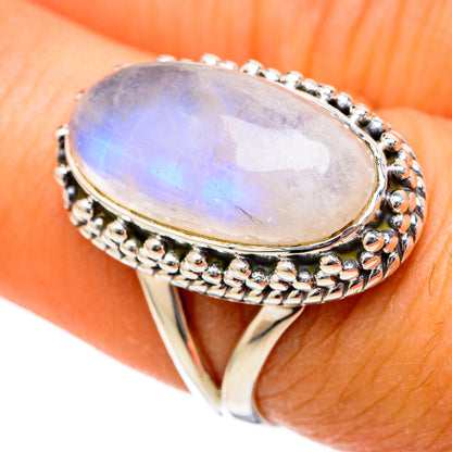 Rainbow Moonstone Rings handcrafted by Ana Silver Co - RING104677