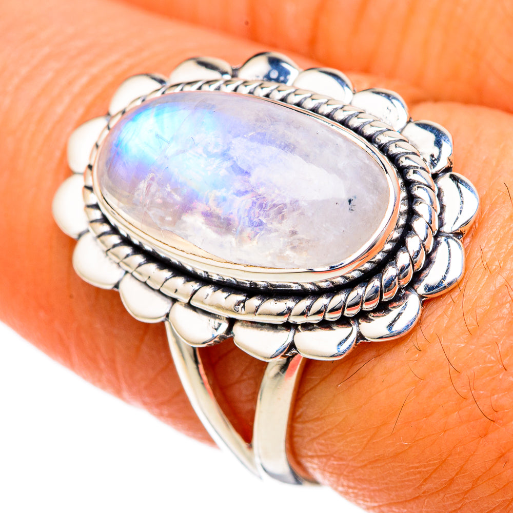 Rainbow Moonstone Rings handcrafted by Ana Silver Co - RING104705