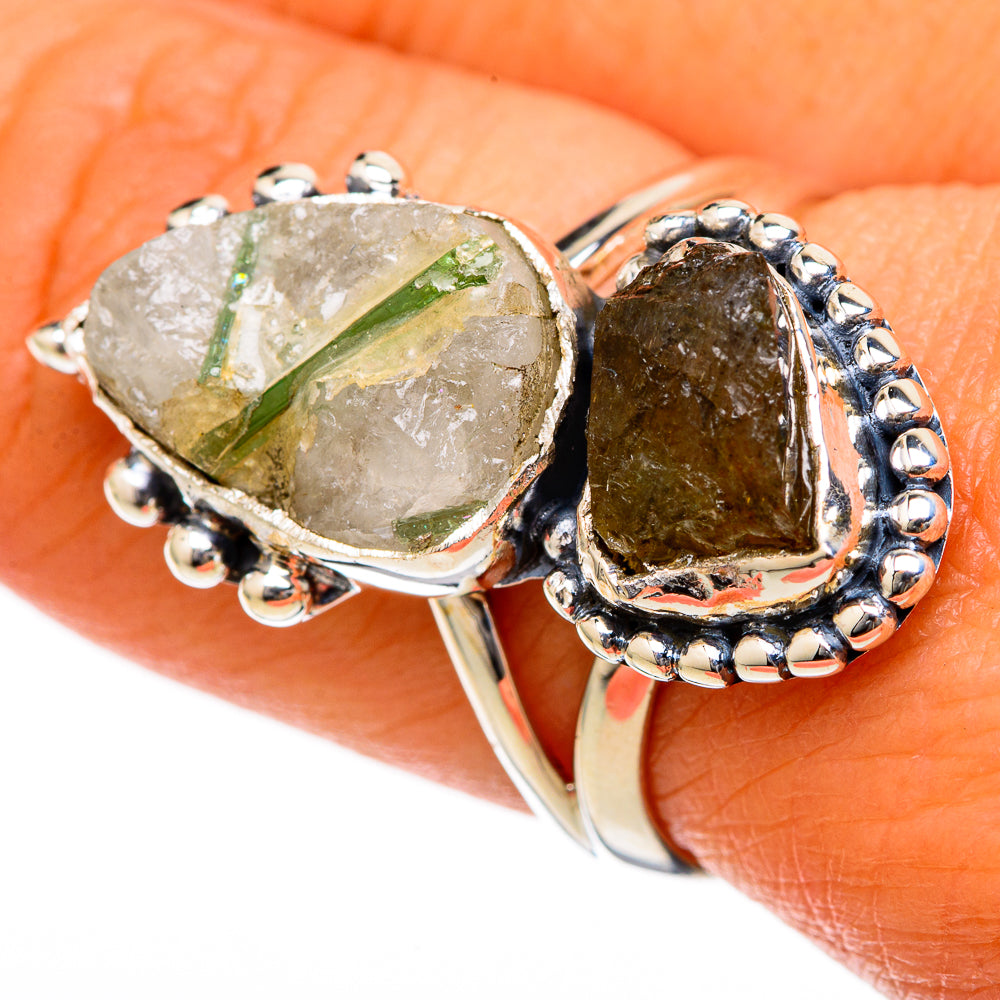 Green Tourmaline In Quartz Rings handcrafted by Ana Silver Co - RING104716