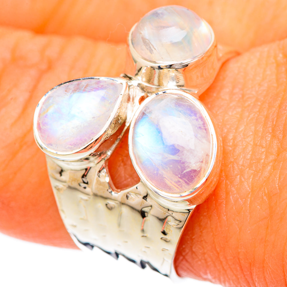 Rainbow Moonstone Rings handcrafted by Ana Silver Co - RING104746