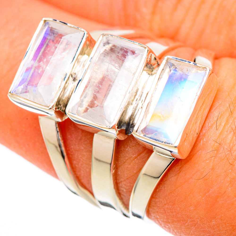 Rainbow Moonstone Rings handcrafted by Ana Silver Co - RING104750