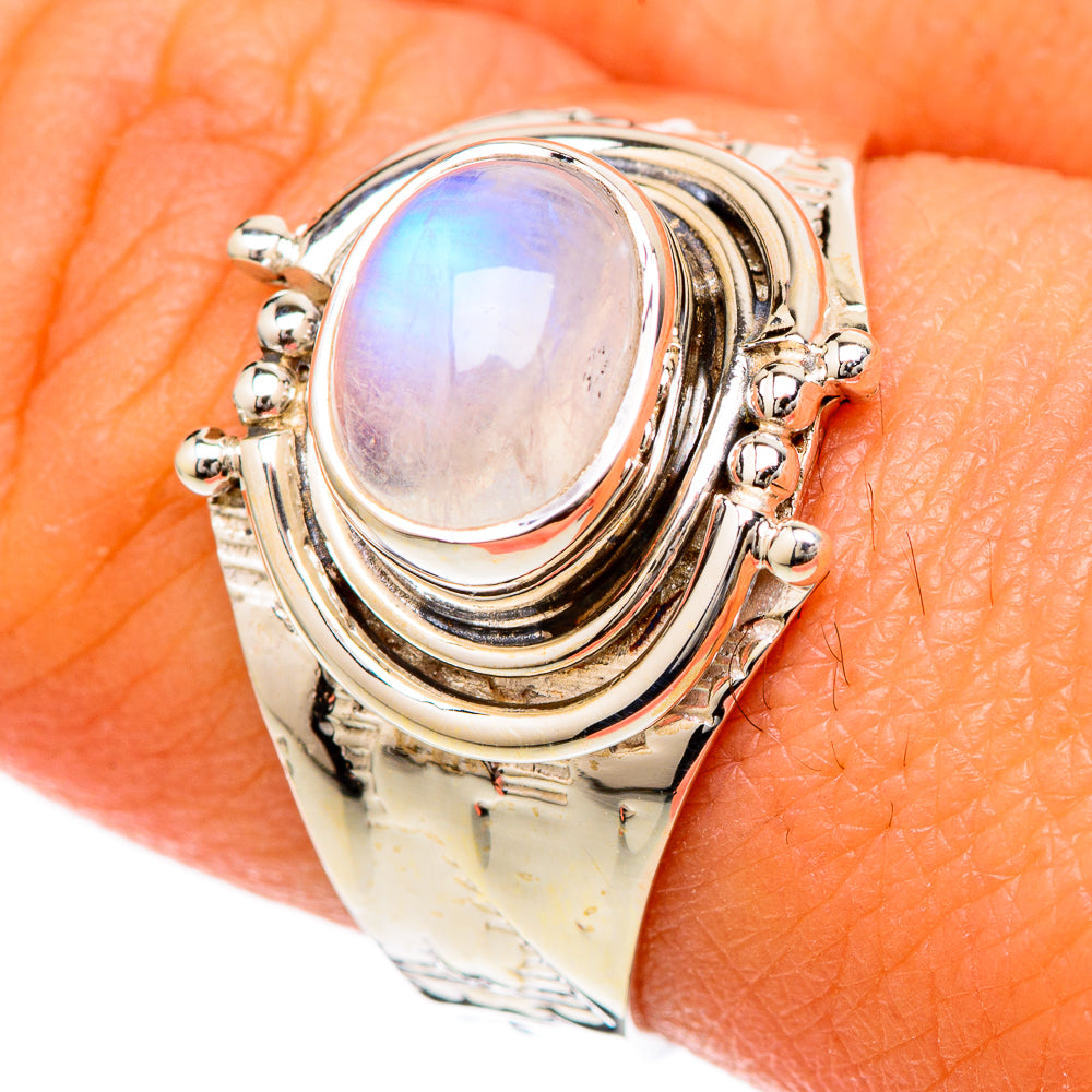 Rainbow Moonstone Rings handcrafted by Ana Silver Co - RING104791