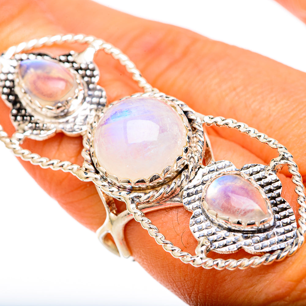 Rainbow Moonstone Rings handcrafted by Ana Silver Co - RING104865