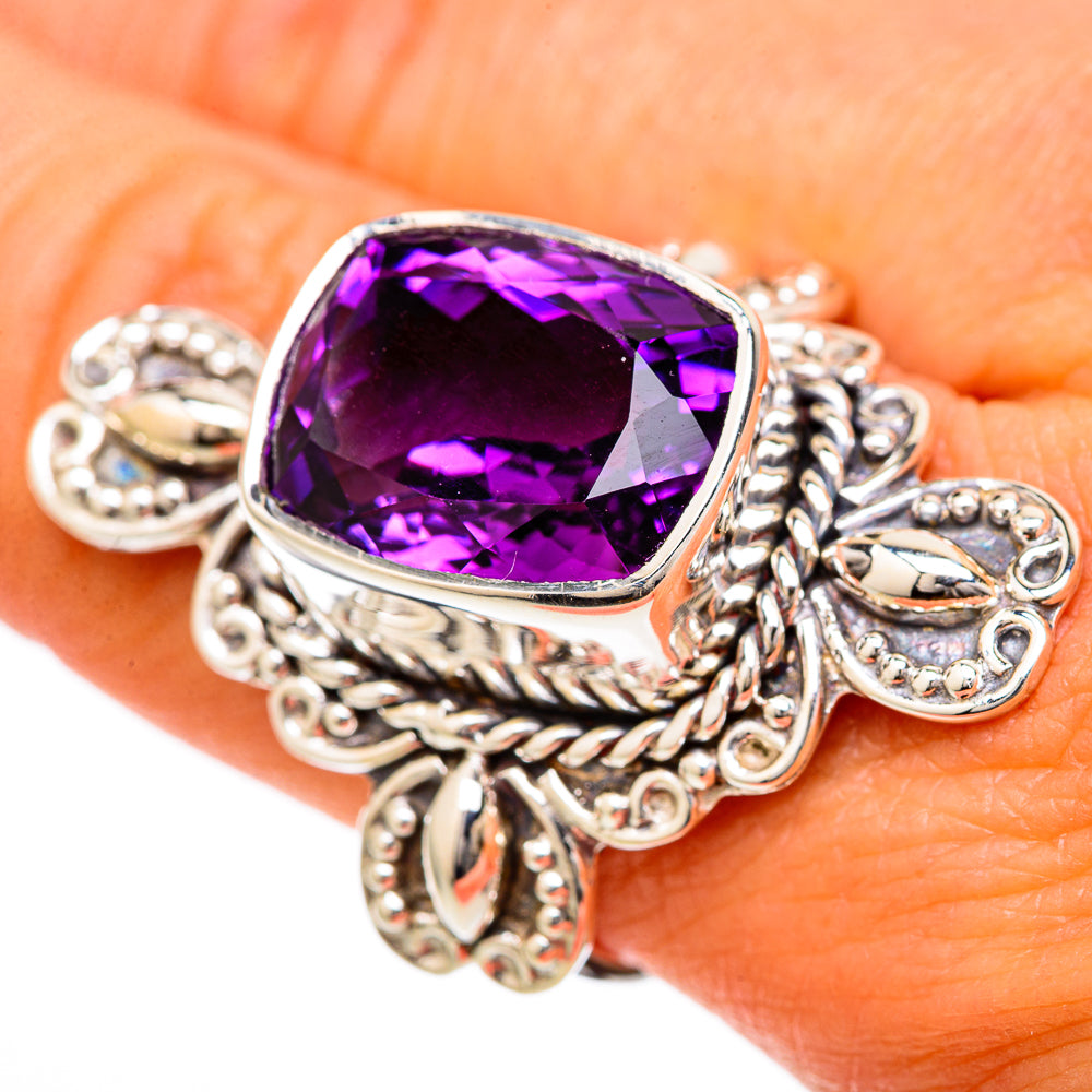 925 sterling silver oval amethyst ring with detailed scrollwork and claw-set gemstone