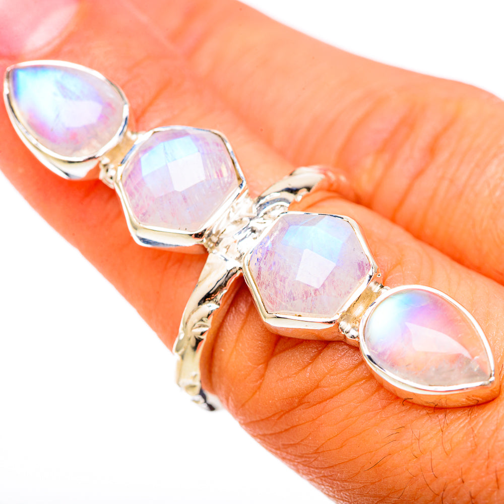 Rainbow Moonstone Rings handcrafted by Ana Silver Co - RING104901