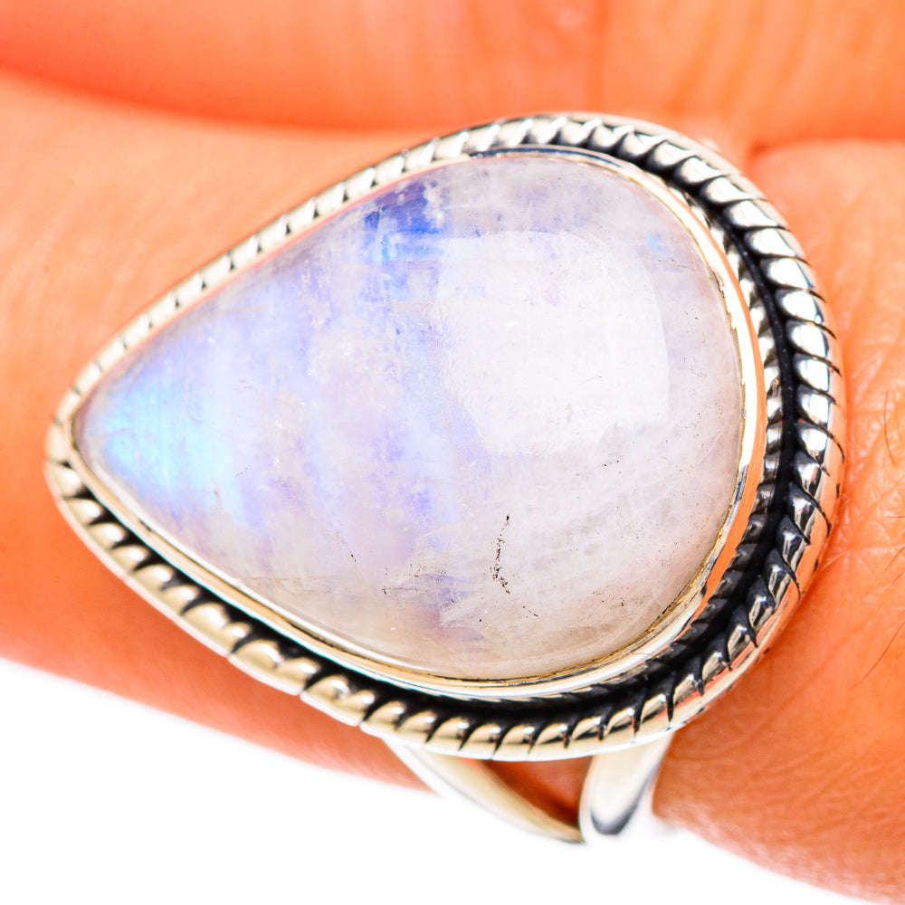 Rainbow Moonstone Rings handcrafted by Ana Silver Co - RING104928