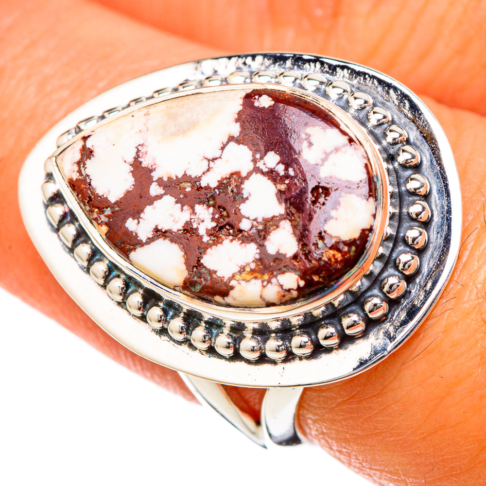 Sterling silver oval jasper cabochon ring with bead bezel, openwork sides, size 7.5