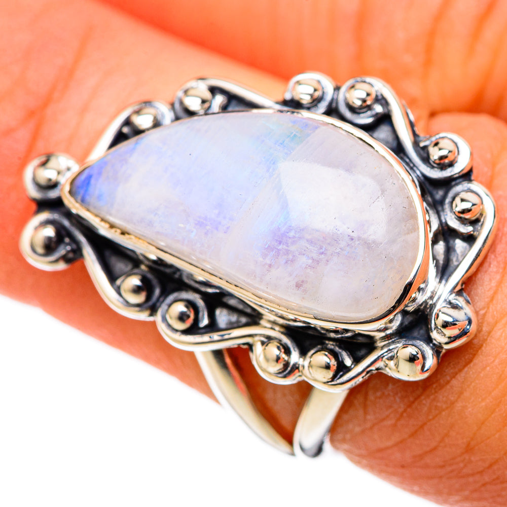 Rainbow Moonstone Rings handcrafted by Ana Silver Co - RING105042