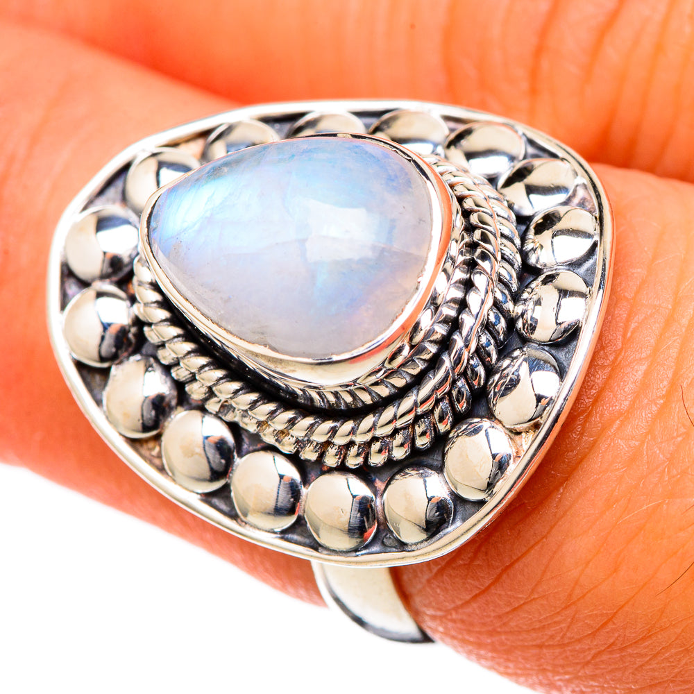 Rainbow Moonstone Rings handcrafted by Ana Silver Co - RING105111
