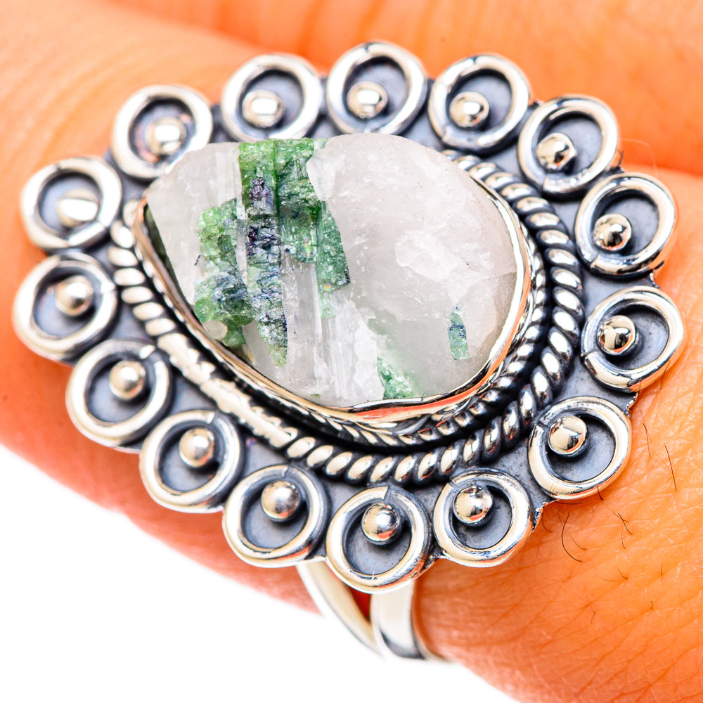 Green Tourmaline In Quartz Rings handcrafted by Ana Silver Co - RING105128