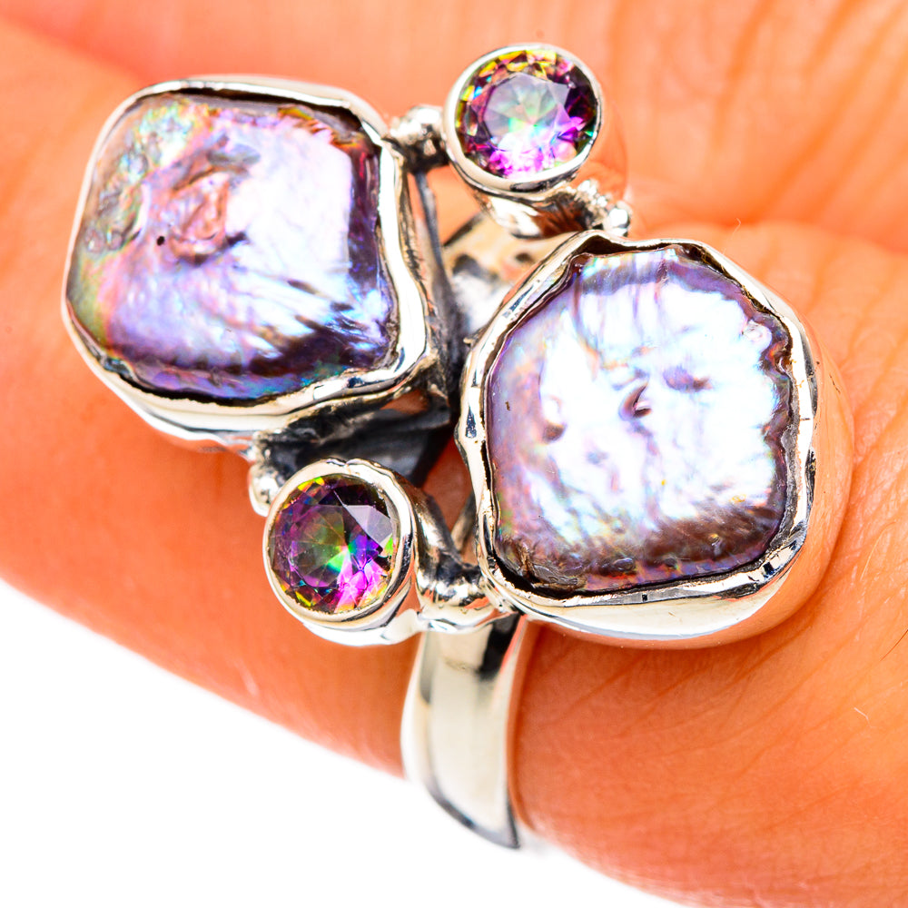 Titanium Mother Of Pearl Rings handcrafted by Ana Silver Co - RING105166