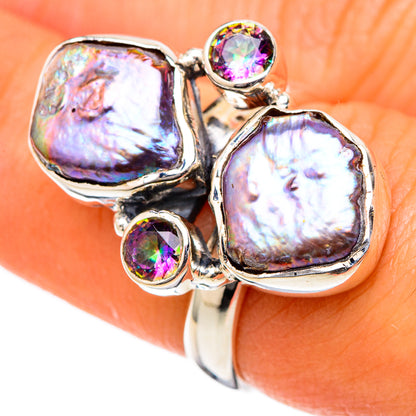 Titanium Mother Of Pearl Rings handcrafted by Ana Silver Co - RING105166