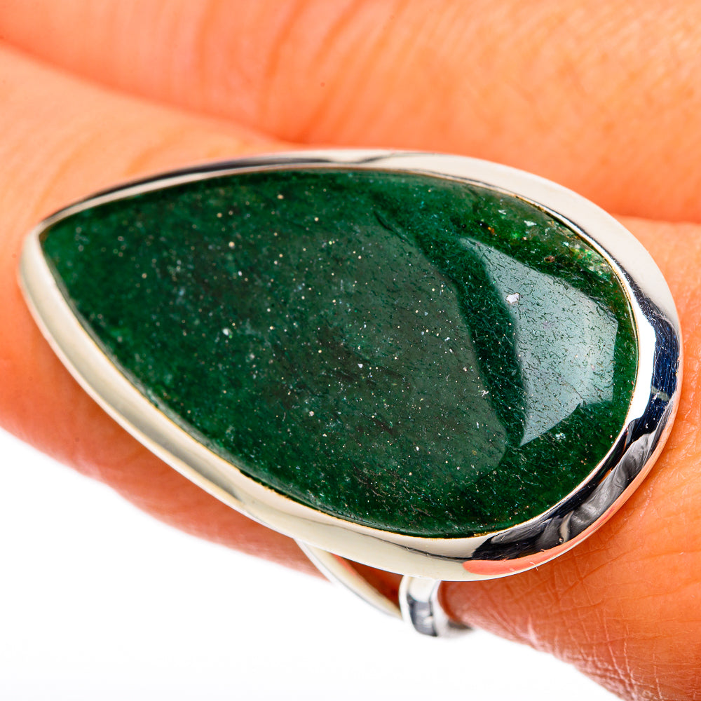 Large green aventurine teardrop ring on 925 sterling silver band