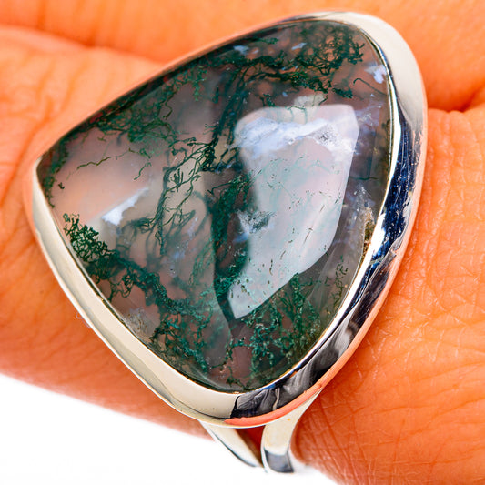 Green Moss Agate Rings handcrafted by Ana Silver Co - RING105285