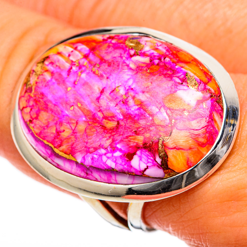 Kingman Pink Dahlia Turquoise Rings handcrafted by Ana Silver Co - RING105296